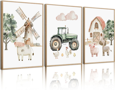 Pouydmi Nursery Farm Animal Wall Art Decor Baby Animal Canvas Prints Nursery Kids