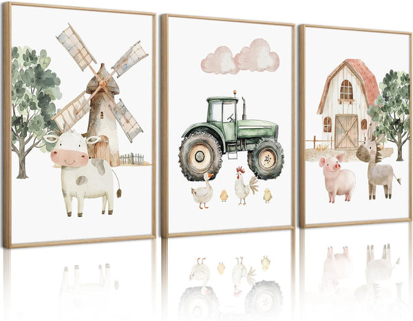 Pouydmi Nursery Farm Animal Wall Art Decor Baby Animal Canvas Prints Nursery Kids