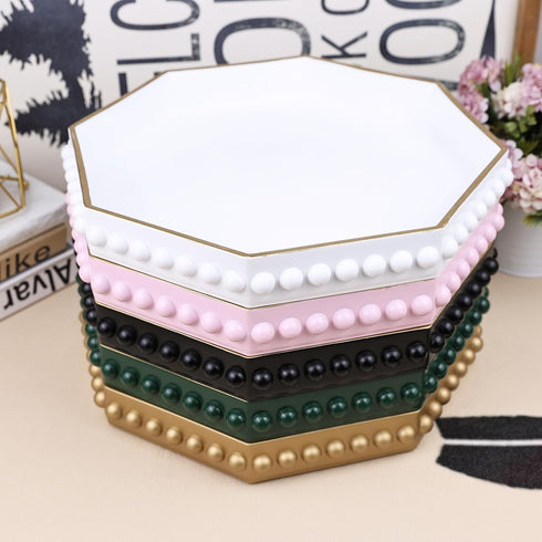 Counter, 13x13x1.57 inches, Navy Blue Octagonal Plastic Serving Tray for Coffee Table, Ottoman, Kitchen Living Room