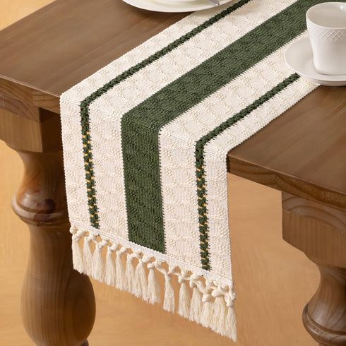 MLMW 40 inches Boho Table Runner Olive Green&Ivory Small Coffee Table Runner Rustic Macrame Woven Table Runners Short