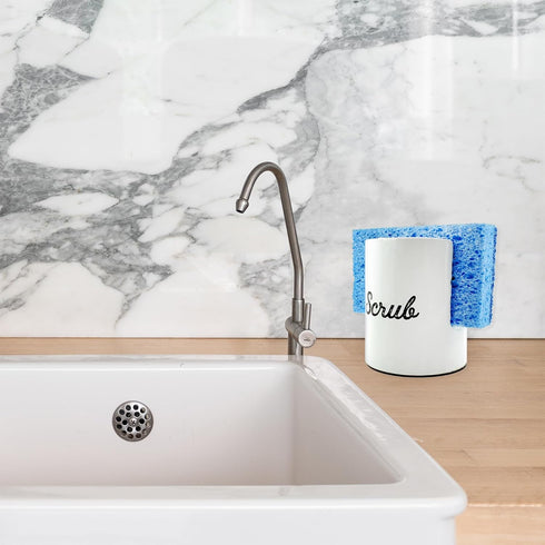 AuldHome Design White Enamel Sponge Holder, Rustic Enamelware Kitchen Sink Accessory