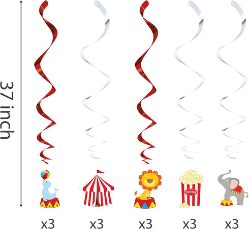 30Ct Carnival Hanging Swirl Decorations, Circus Animals Party Supplies, Baby Shower Ceiling Streamers