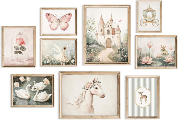 Lhoiplme Vintage Fairy Nursery Wall Art Baby Girl Room Canvas Wall Decor Pink