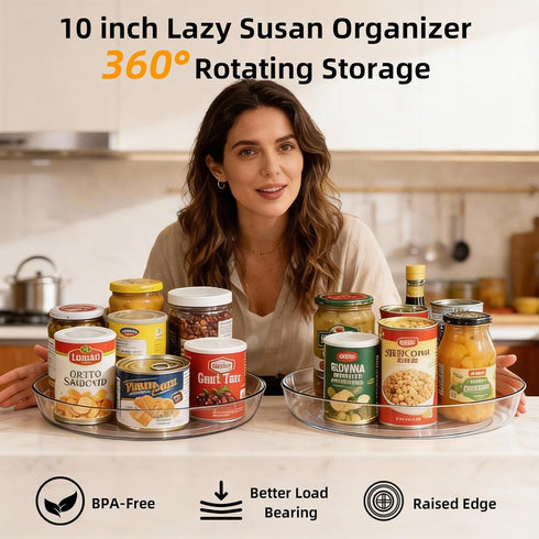 4 Pack 10 inch Countertop, 360-Degree Lazy Susan Turntable for Spice Organization | Clear BPA-Free Plastic Rotating