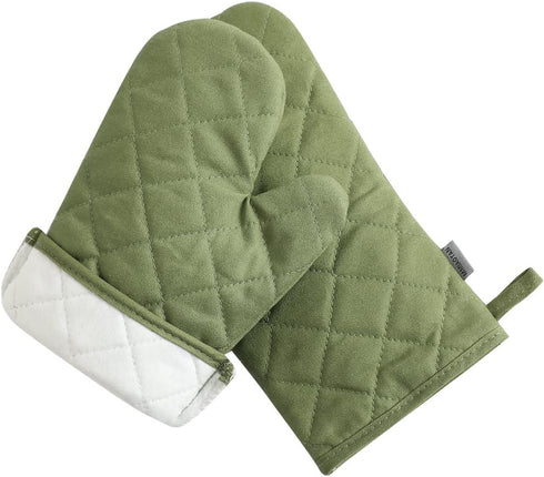 Oven Mitts and Pot Holders Set, 4 pcs, High Heat Resistant 500 Degree Cotton Glove (12 Inch, Green)