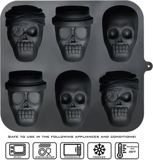 JETKONG Skull Cake Pan, Silicone Skull Cakelet Mold, Skull Pirate Cake Tin Baking Pan (Black)