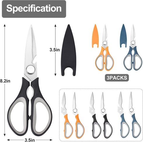 3-Pack Kitchen Shears Heavy Duty All Purpose Stainless Steel Scissors Dishwasher Safe Cooking for Meat, Chicken, Fish