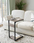 Vovonusy ET-YB-GY1 Wood Pedestal Small Sofa Side Table for Couch, Tall Nightstand, C Shaped End Table, TV Trays