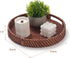 11 inch Round Rattan Tray with Cut-Out Handles, Woven Serving Tray for Dining/Coffee Table