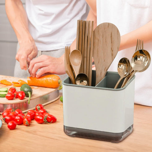Utensil Holder Cutlery Drainer Sink Caddy, Chopsticks Holder Spoon Chopsticks Fork Drain Rack Basket Storage Holder Organizer Compartment Box (Grey) by G4S3