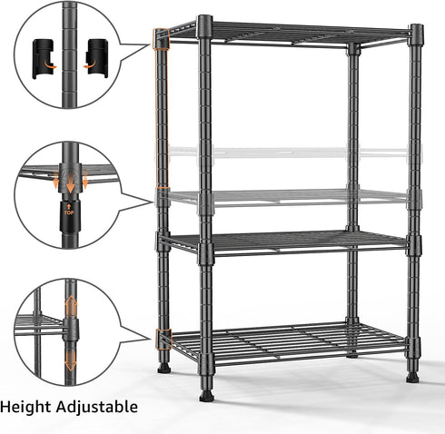 MZG Steel Storage Shelving Unit, 3-Tier Utility Steel Organizer Wire Rack for Home, Kitchen, Office (11.8" D x 17.7" W