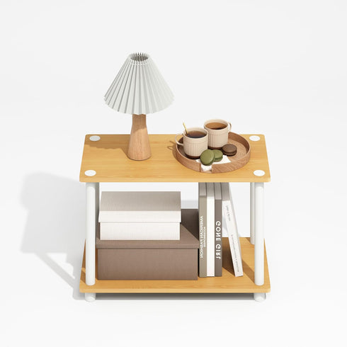 2-Tier Furinno Turn-N-Tube Side Table, Wide End Table with Open Shelf, Toolless Assembly Night Stand, Bedside Table
