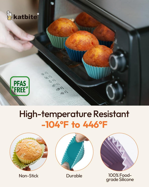 Katbite Silicone Cupcake Baking Cups, 24 Pack Reusable Non-stick Heavy Duty Liners for Baking Muffins