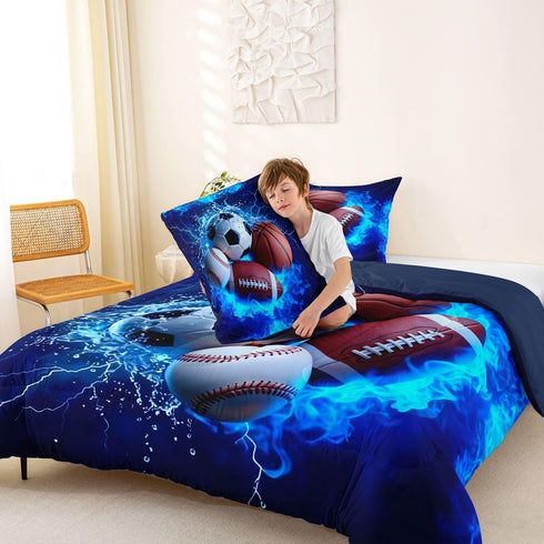 Set Set 1 Feelyou Boys Sports Comforter Football Baseball Soccer Bedding with Pillow Cases Basketball Microfiber Kids