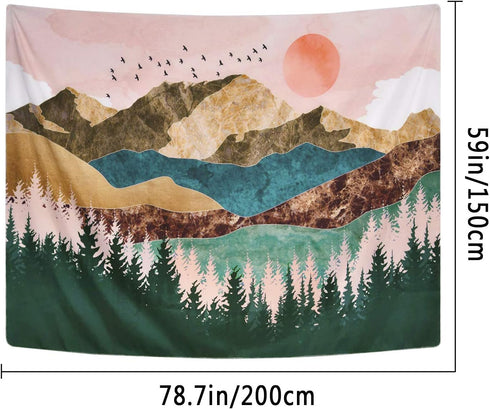 ARFBEAR Mountain Tapestry - Forest Tree Wall Hanging Tapestry Nature Landscape Green and Brown Beach Blanket (Large-79