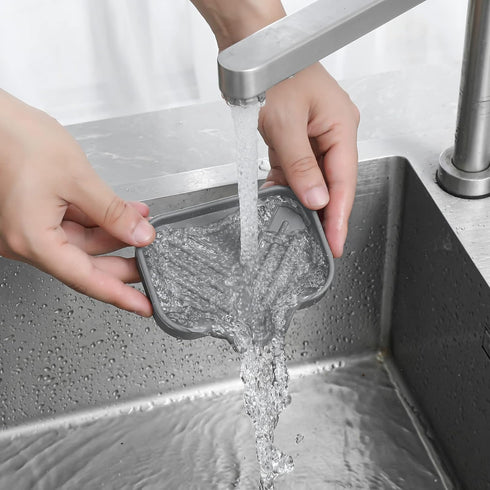 Counter-Grey 4.9"3.2" MicoYang Silicone Bathroom Soap Dishes with Drain Spout-Bathroom and Kitchen Sink