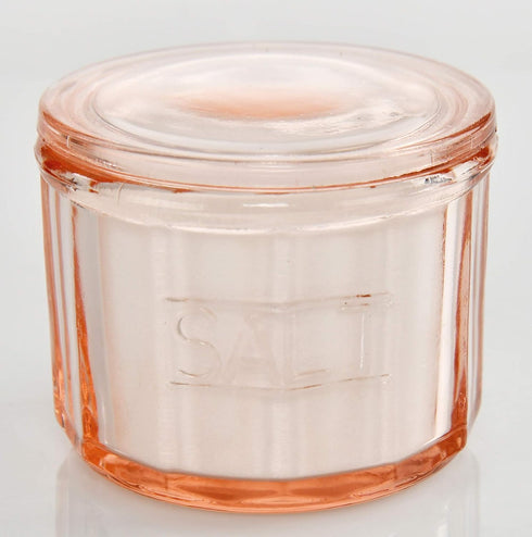 3 1/2" 4" HOME-X Depression Style Pink Glass Salt Cellar with Lid, Retro Kitchen Decor, Wedding Gift - H x D