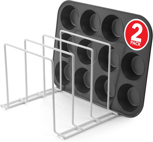Stock Your Home White Steel Baking Pan Organizer Rack, 2 Pack, Rust Proof Wire Holder for Kitchen Storage