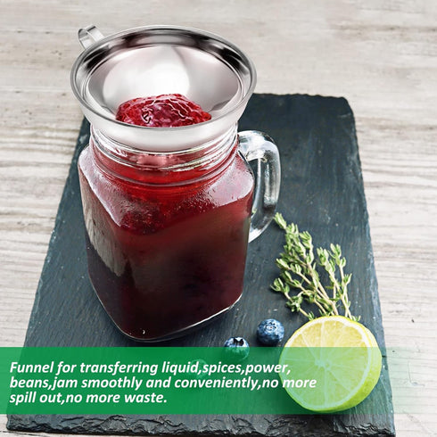Canning Funnel with Strainer, Food Grade Metal Funnel for Kitchen Use, Large & Small Wide Mouth for Mason Jars