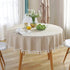 39 Inch) meioro Round Tablecloth Stripe Tassel Table Cloth Cotton Blend Dust-Proof Table Cover for Dining Circle Coffee