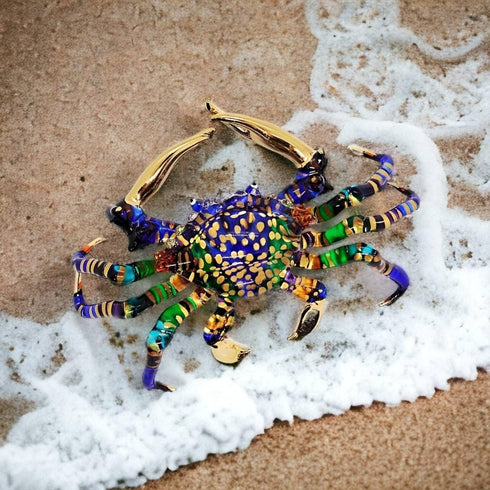 6" WitnyStore Blue Rainbow Crab Artistic Blown Glass Figurine Premium Hand-Blown Statue Tabletop Decoration Unique
