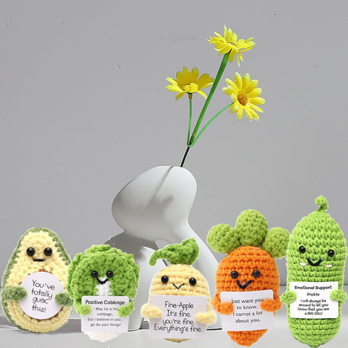 Fumonebuty 5PCS Handmade Emotional Support Crochet Gift Encouragement Support Vegetables and Fruits Knitted Dolls