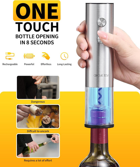 Set 8-in-1 Set 2 CIRCLE JOY Rechargeable Electric Wine Opener Stainless Steel Automatic Wine Bottle Opener Gift