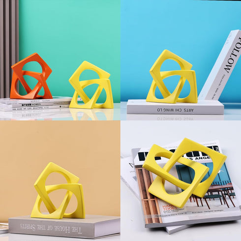 DOVDOV Geometric Cube Knot Decorations, Abstract Geometric Statue, Yellow Home Decor Accents for Room Office Shelf