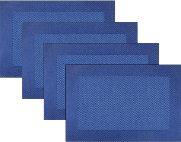 Vinyl Placemats Set of 4, Washable Heat-Resistant Table Mats for Dining Table, Easy Clean Plastic (Blue)
