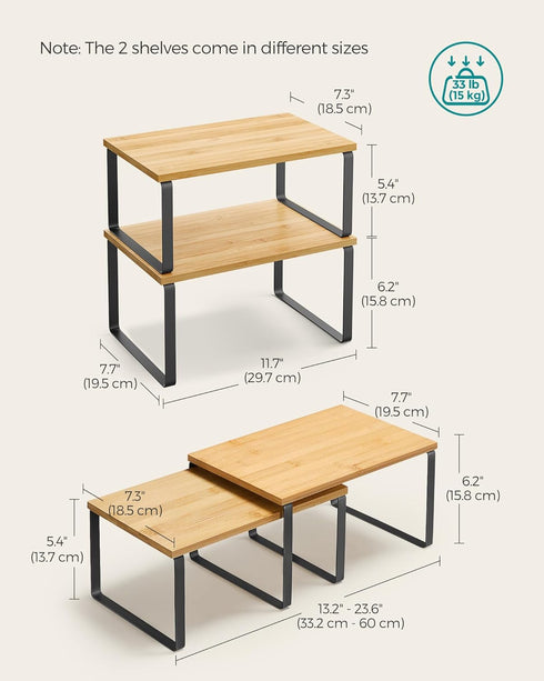 Set 2 Counter UKCS02NB SONGMICS Cabinet Organizer Shelf, of Kitchen Shelves, Kitchen Storage, Spice Rack, Stackable
