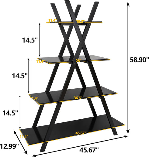 Nouva 4 Tier Ladder Bookshelf Storage Shelves, A Frame Wooden Ladder Open Display Shelves Floor Shlef Storage Furniture