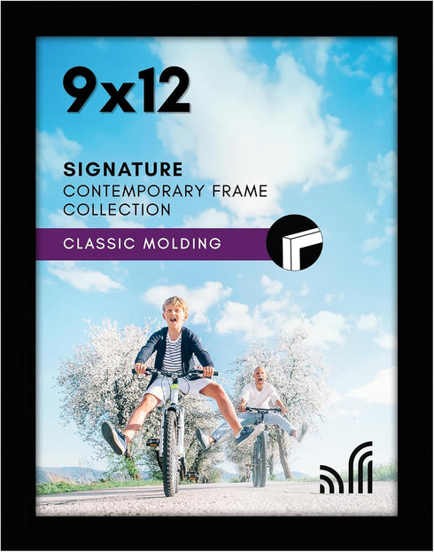 Americanflat 9x12 Picture Frame - Shatter-Resistant Glass, Gallery-Style Engineered Wood Photo Frame in Black