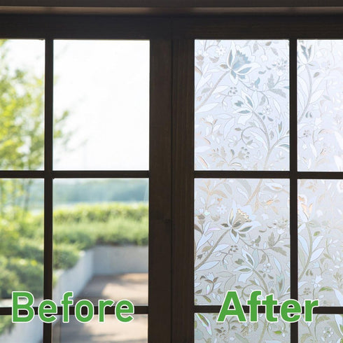 NIVIY 3D Static Cling Window Film, 17.7" x 78.7", with Installation Tools, Self Adhesive Decorative Flower Privacy