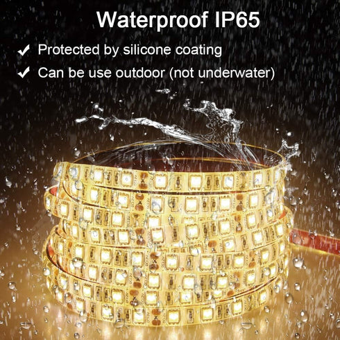 16.4ft 3500K 5050 5M 300 IP65 12V Commercial ALITOVE Warm White SMD LED Flexible Strip Ribbon Light LEDs Waterproof DC