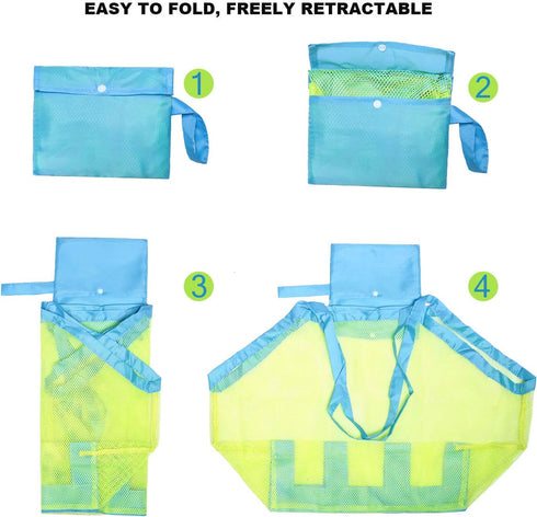 Mesh Beach Bag, Foldable Large Children's Storage Bag for Beach, Clothes, Towels, and Shells
