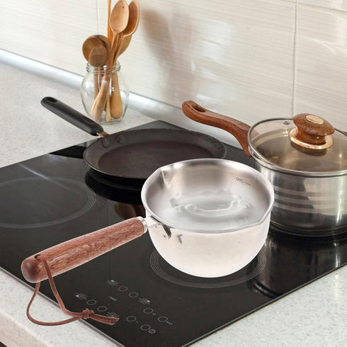 Mini Milk Warmer Pot, Small Sauce Pan, Stainless Steel Pot for Cheese Melt, Butter with Wood Handle