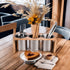 ZOOFOX 3 Pack Stainless Steel Silverware Holder, Utensil Organizer with Wood Base for Spoons, Knives, and Forks