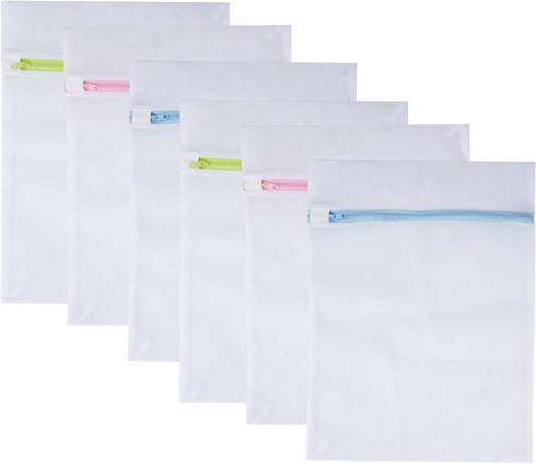 Mesh Laundry Bags 6-Pack, Medium 16 x 12 Inch Colorful Zipper Wash Bag for Delicates, Travel Storage, Underwear