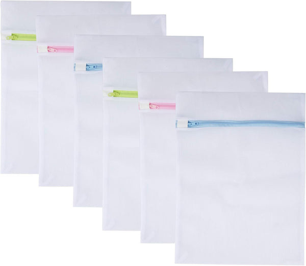 Mesh Laundry Bags 6-Pack, Medium 16 x 12 Inch Colorful Zipper Wash Bag for Delicates, Travel Storage, Underwear
