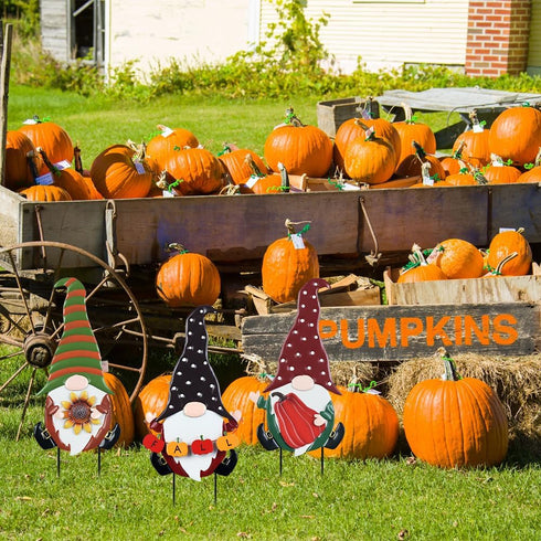 YEAHOME Fall Decorations for Home Outdoor, 3 Pack Gnomes Decorative Garden Stakes for Autumn Lawn Decor
