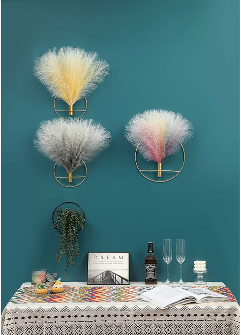 2 Pack, Pretty Jolly Wall Decor Metal Vase Decoration Holder, Mounted Artificial Flowers, Black Fake Wheat Art