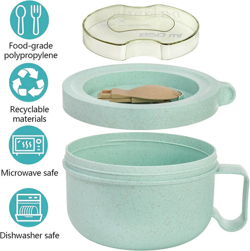Yesland 4 Pack Soup Mug Containers with Lids, 28 oz Microwavable Ramen Bowl, Wheat Straw Noodle Cups, Green, Pink
