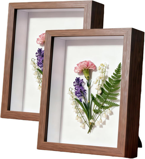 YunChuangTOP A4 Shadow Box - 2Pack Walnut Color Wooden Deep Picture Frame with