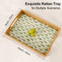 13"9") Rectangle Rattan Tray with Mother of Pearl Inlay, Rattan Serving Tray with Handle for Coffee, Bread, Fruits