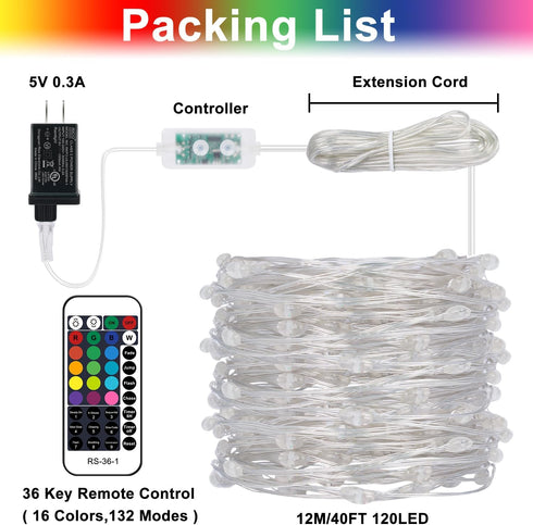 OMIKA 40ft Fairy Lights Plug in, 16 Color Changing 120 LED Twinkle Lights with Remote Timer