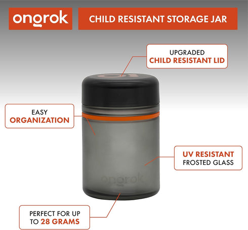 500ml, 2 Pack, ONGROK Glass Storage Jar, UV Herb/Spice Jar with Child Resistant Lid, Color-Coded Glass Containers Air