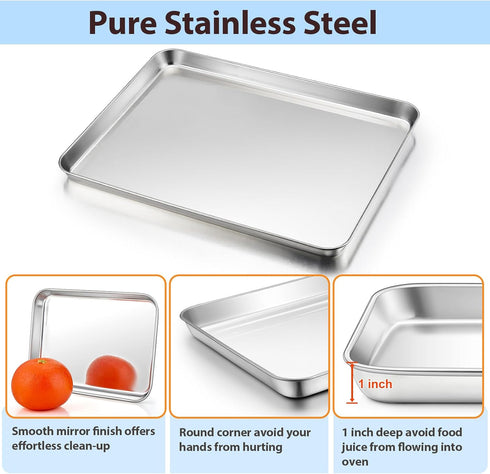 TeamFar 16 x 12 x 1 Inch Baking Sheet with Rack, Stainless Steel Cookie Baking Pan Tray for Roasting Cooling