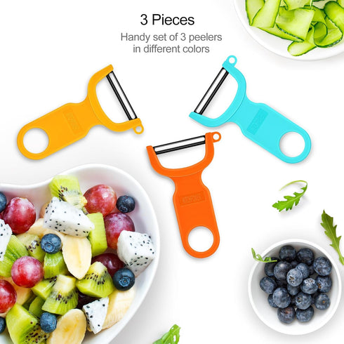 Original Vegetable Peeler, Potato Peelers for kitchen Carbon Steel Blade 3-Pack Orange/Blue/Yellow by KITCHPOWER