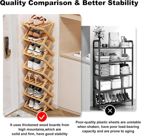 Closet, YYW Bamboo Shoe Rack for Entryway, Free Standing Shoe Racks Shelf Foldable Vertical Shoe Storage Organizer