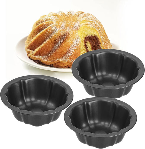 ZENFUN Set of 10 Mini Fluted Tube Pan, 4 Inch Nonstick Carbon Steel Cake Mold for Baking